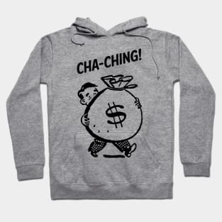 Cha-Ching! Retro Man Reseller with Money Bag - Black Hoodie